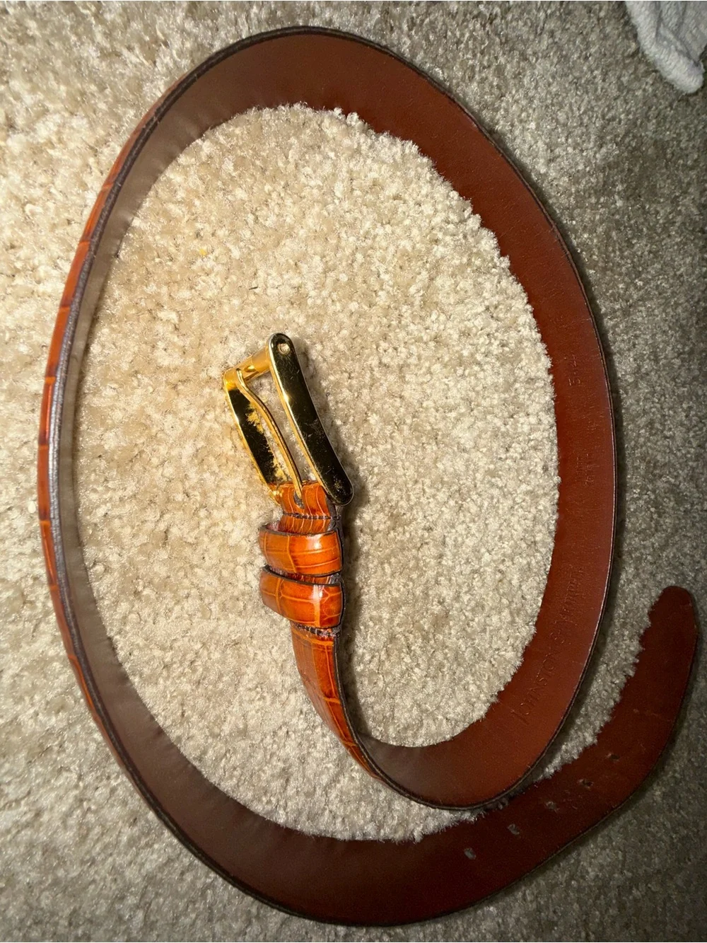 Johnston & Murphy Italian Calfskin Leather Belt Brown Croc Embossed Gold Buckle‎